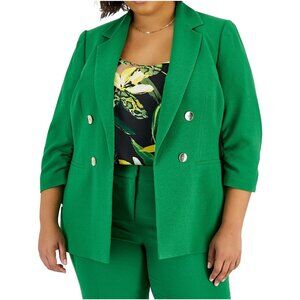 Bar III Womens Plus Ruched Double-Breasted Blazer Green Size 1X
